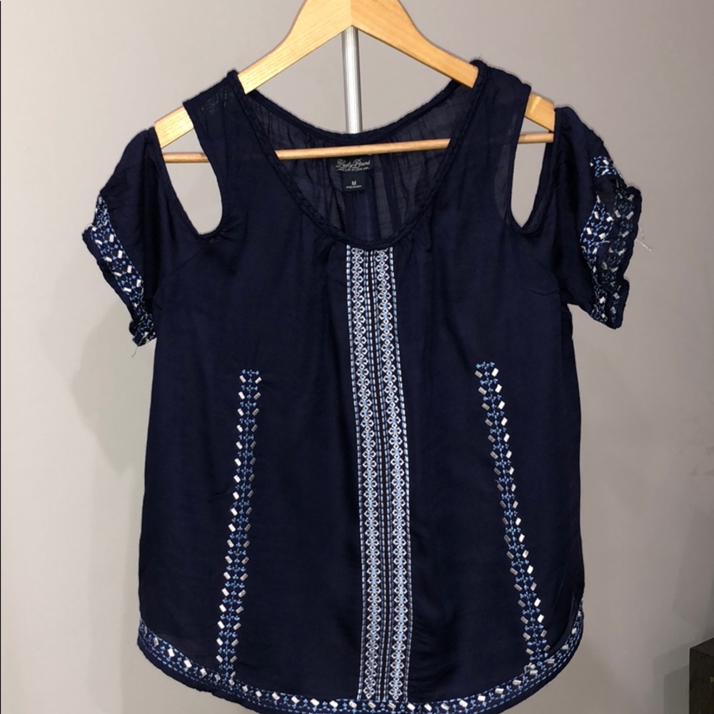 Lucky Brand Embroidered Cold Shoulder Blouse Sz M